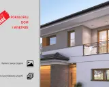 Program do projektowania elewacji. Wizualizacja nowoczesnego domu z drewnianymi elementami i szklaną balustradą.
