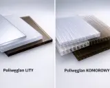 Przykłady poliwęglanu litego i komorowego, idealnych do zabudowy tarasu. Różne kolory i struktury.