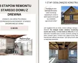 Remont starego domu z drewna: odsłonięcie konstrukcji. Wnętrze z widocznymi belkami i oknami, gotowe na metamorfozę.