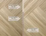 Wybór fugi do płytek drewnopodobnych: Kerakoll Fugabella w kolorach 30, 33 i 34, dopasowanych do odcieni płytek.